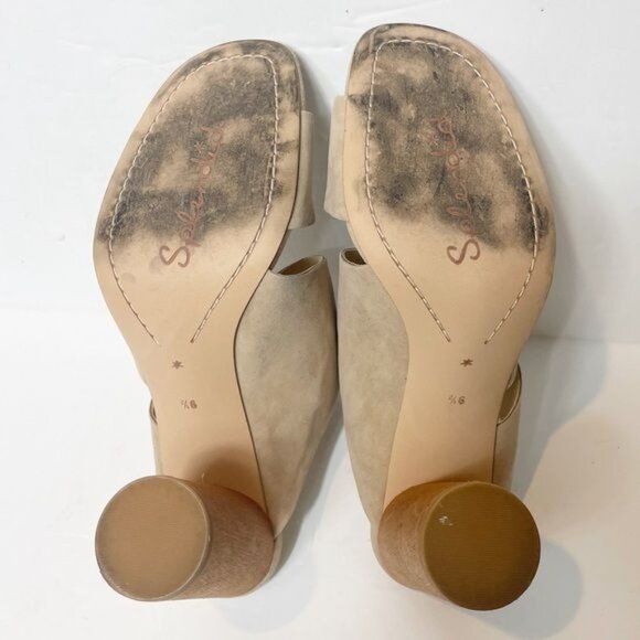 Splendid Serenade Suede Block Heel Sandal Wood Sided Neutral Transition Size 9.5 - Picture 9 of 10